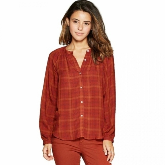 Universal Thread Plaid Button Up Light Weight Blouse Size XL 🖤 - Picture 1 of 11